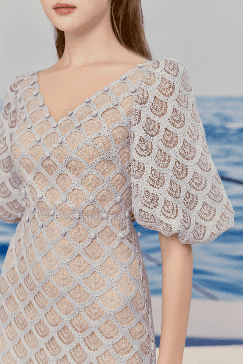 Ciara Trumpet Leg Of Mutton Sleeved Lace Midi Dress - MEAN BLVD