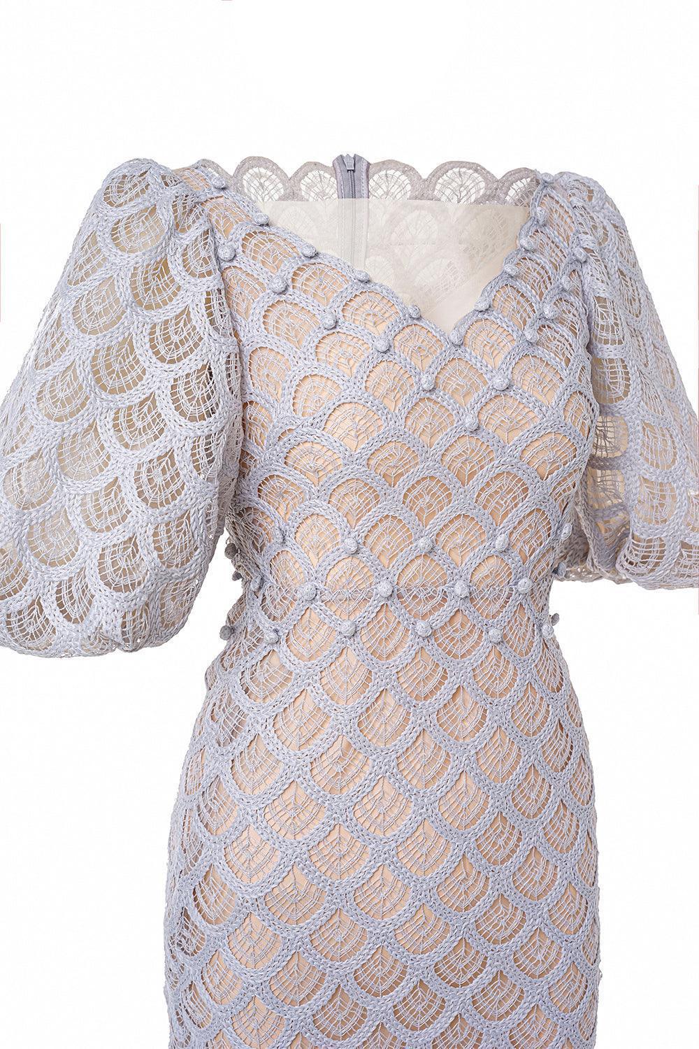 Ciara Trumpet Leg Of Mutton Sleeved Lace Midi Dress - MEAN BLVD