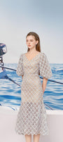 Ciara Trumpet Leg Of Mutton Sleeved Lace Midi Dress - MEAN BLVD