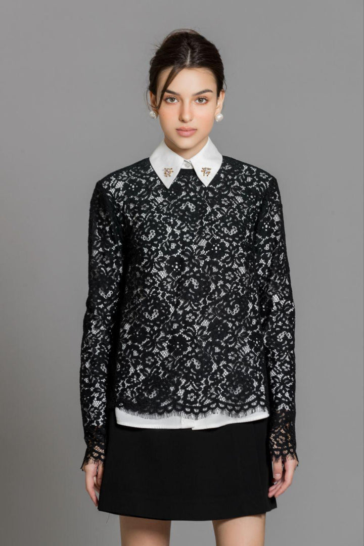 Cielo Straight Long Sleeved Lace Top - MEAN BLVD