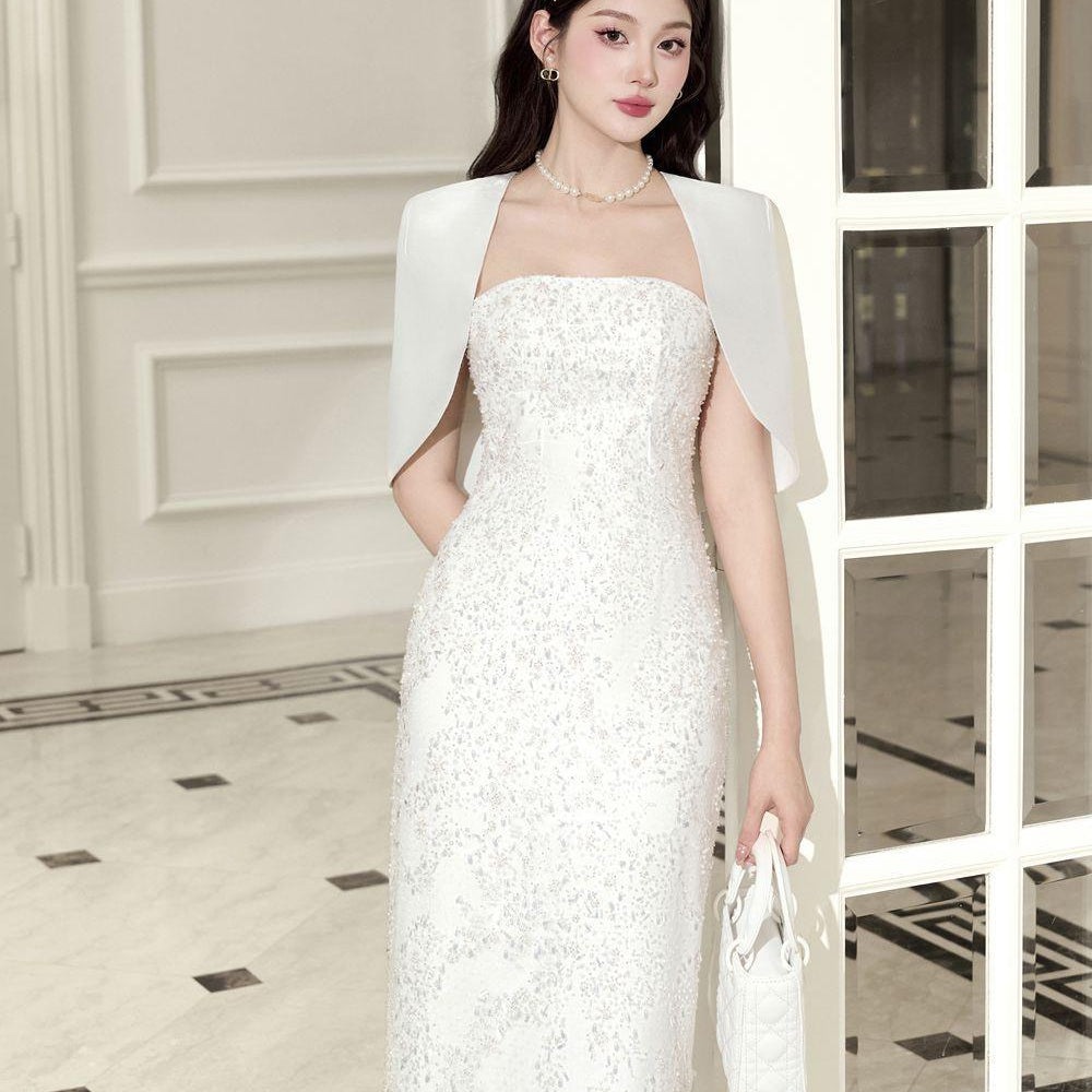 Cinder Sheath Cape Sleeved Lace Midi Dress - MEAN BLVD