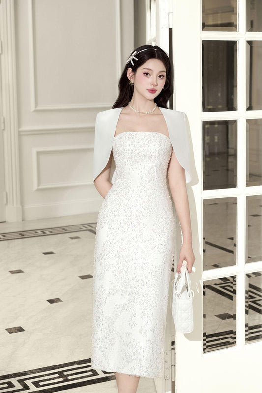 Cinder Sheath Cape Sleeved Lace Midi Dress - MEAN BLVD