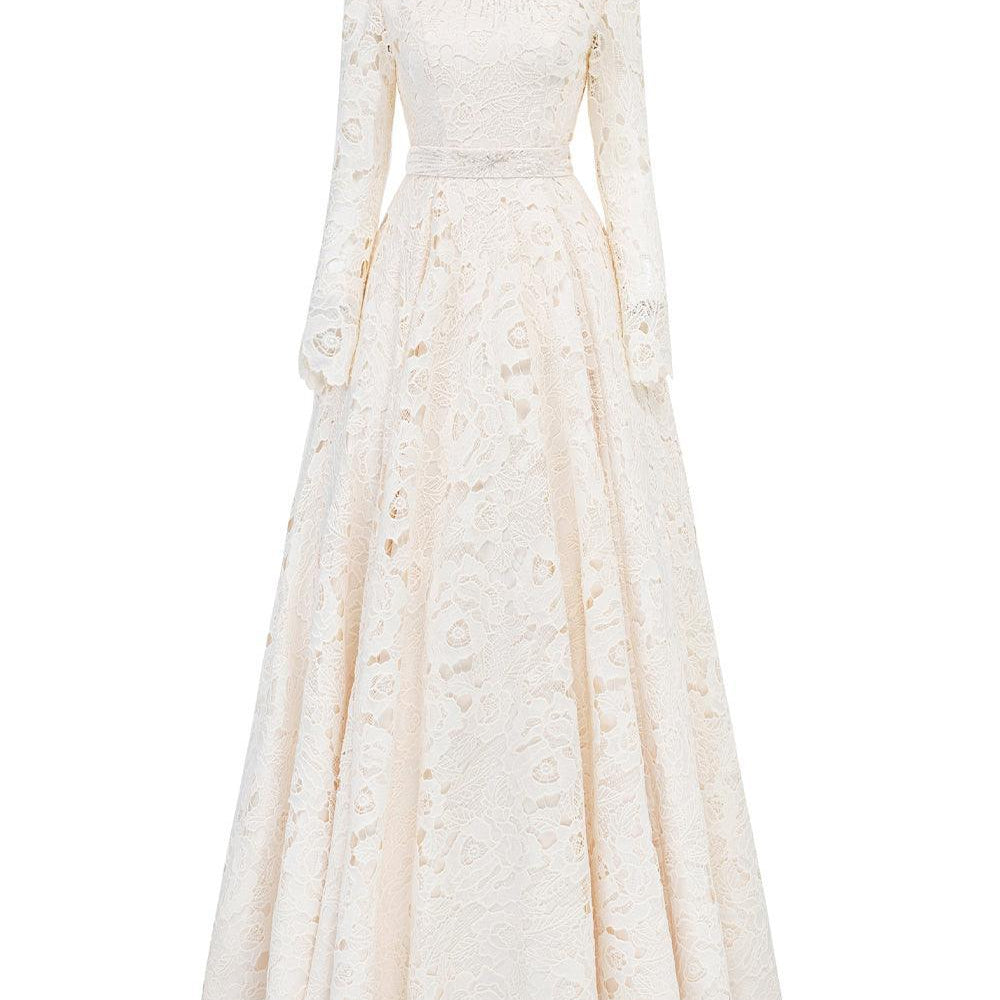 Cisneros Ball Gown Round Neck Silk Lace Floor Length Dress - MEAN BLVD