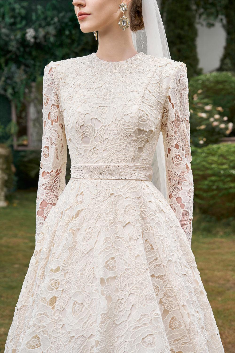 Cisneros Ball Gown Round Neck Silk Lace Floor Length Dress - MEAN BLVD