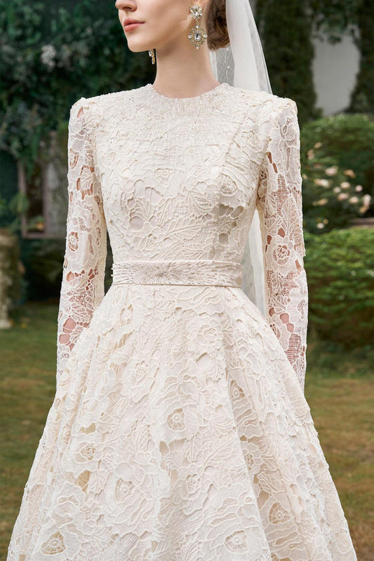 Cisneros Ball Gown Round Neck Silk Lace Floor Length Dress - MEAN BLVD