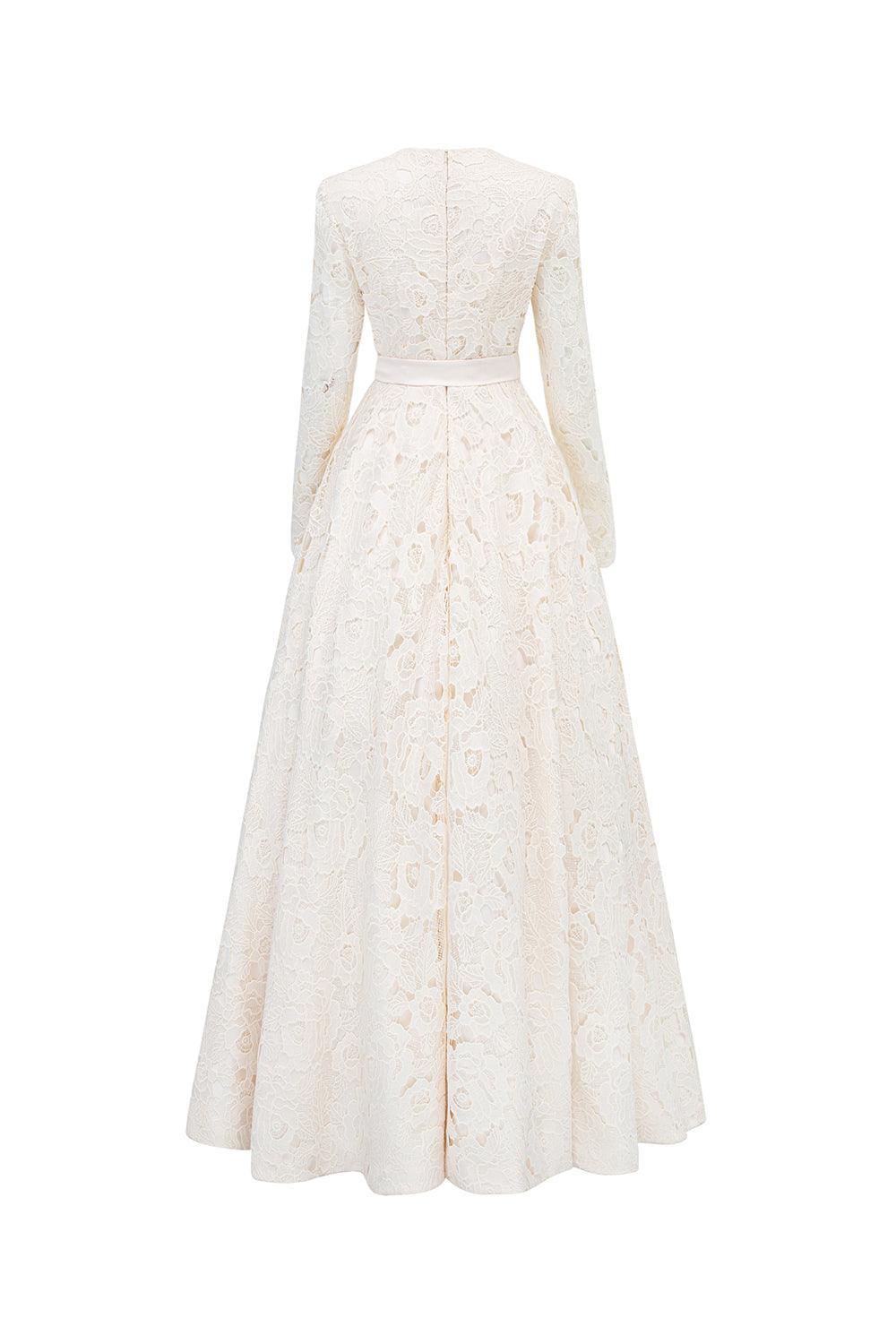 Cisneros Ball Gown Round Neck Silk Lace Floor Length Dress - MEAN BLVD