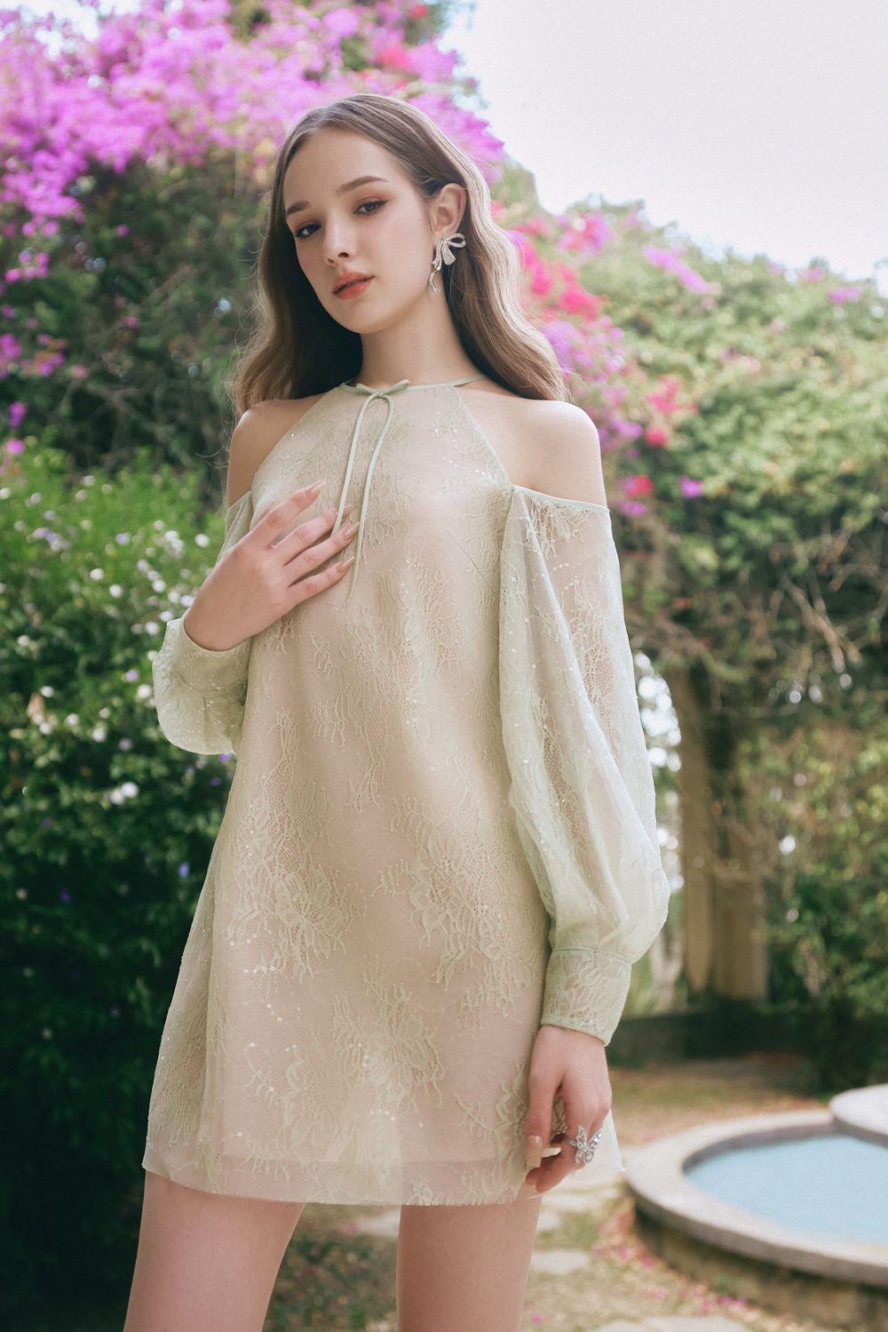 Claire Straight Cold Shoulder Sleeved Lace Mini Dress - MEAN BLVD