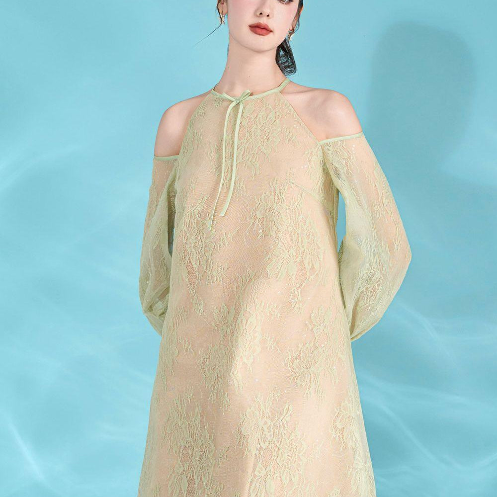 Claire Straight Cold Shoulder Sleeved Lace Mini Dress - MEAN BLVD