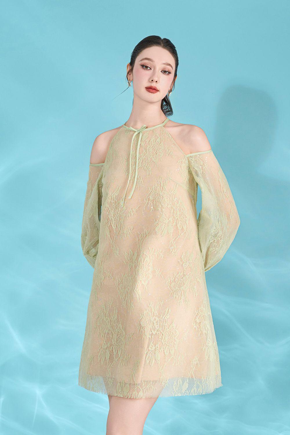 Women's Claire Straight Cold Shoulder Sleeved Lace Mini Dress S/M/L Mint MEAN BLVD, Mint / S