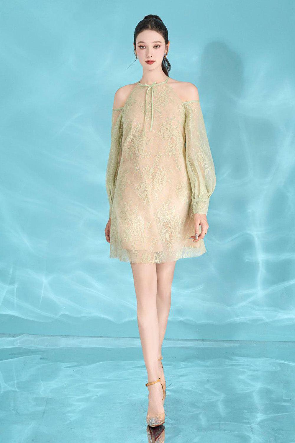 Claire Straight Cold Shoulder Sleeved Lace Mini Dress - MEAN BLVD