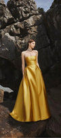 Clara Ball Gown Straight Across Neck Taffeta Maxi Dress - MEAN BLVD