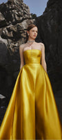 Clara Ball Gown Straight Across Neck Taffeta Maxi Dress - MEAN BLVD