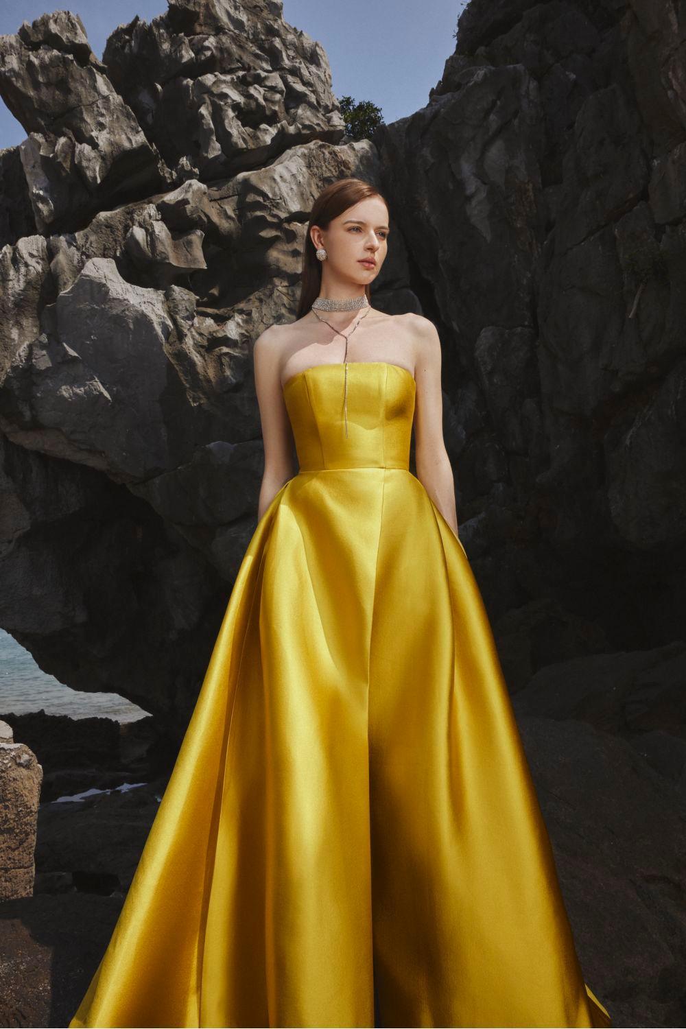 Clara Ball Gown Straight Across Neck Taffeta Maxi Dress - MEAN BLVD