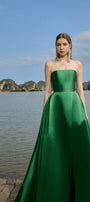 Clara Ball Gown Straight Across Neck Taffeta Maxi Dress - MEAN BLVD