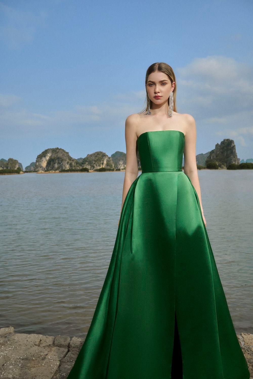 Clara Ball Gown Straight Across Neck Taffeta Maxi Dress - MEAN BLVD