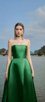Clara Ball Gown Straight Across Neck Taffeta Maxi Dress - MEAN BLVD