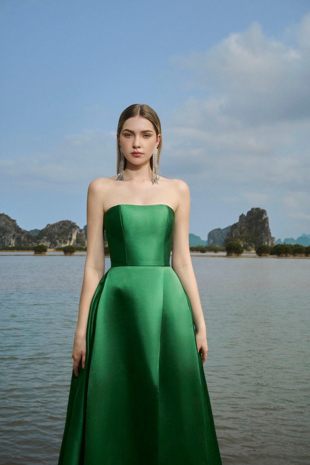 Clara Ball Gown Straight Across Neck Taffeta Maxi Dress - MEAN BLVD