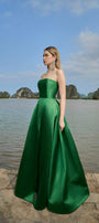 Clara Ball Gown Straight Across Neck Taffeta Maxi Dress - MEAN BLVD