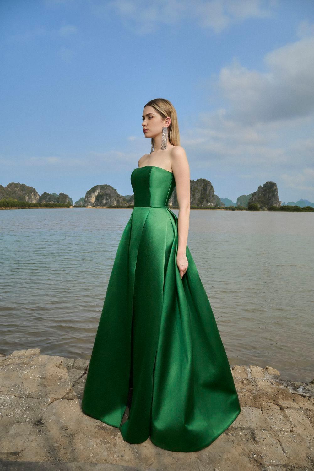 Clara Ball Gown Straight Across Neck Taffeta Maxi Dress - MEAN BLVD