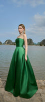 Clara Ball Gown Straight Across Neck Taffeta Maxi Dress - MEAN BLVD