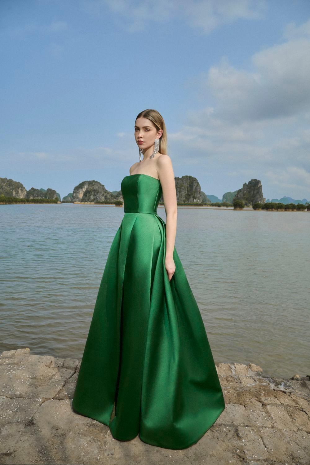 Clara Ball Gown Straight Across Neck Taffeta Maxi Dress - MEAN BLVD