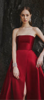 Clara Ball Gown Straight Across Neck Taffeta Maxi Dress - MEAN BLVD