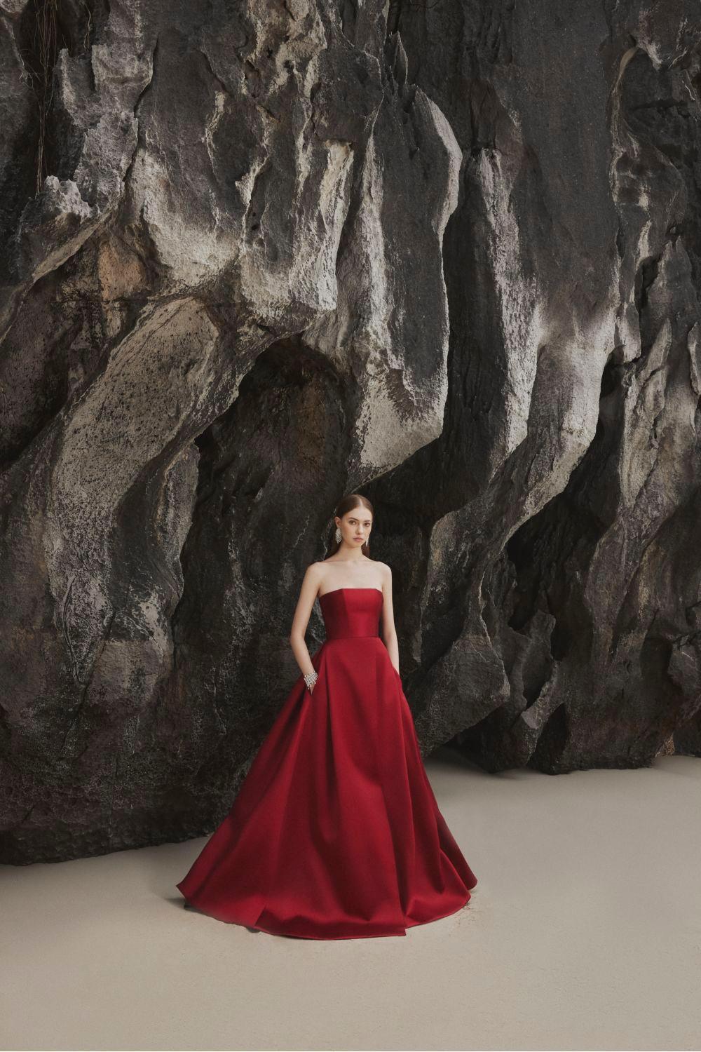 Clara Ball Gown Straight Across Neck Taffeta Maxi Dress - MEAN BLVD