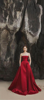 Clara Ball Gown Straight Across Neck Taffeta Maxi Dress - MEAN BLVD