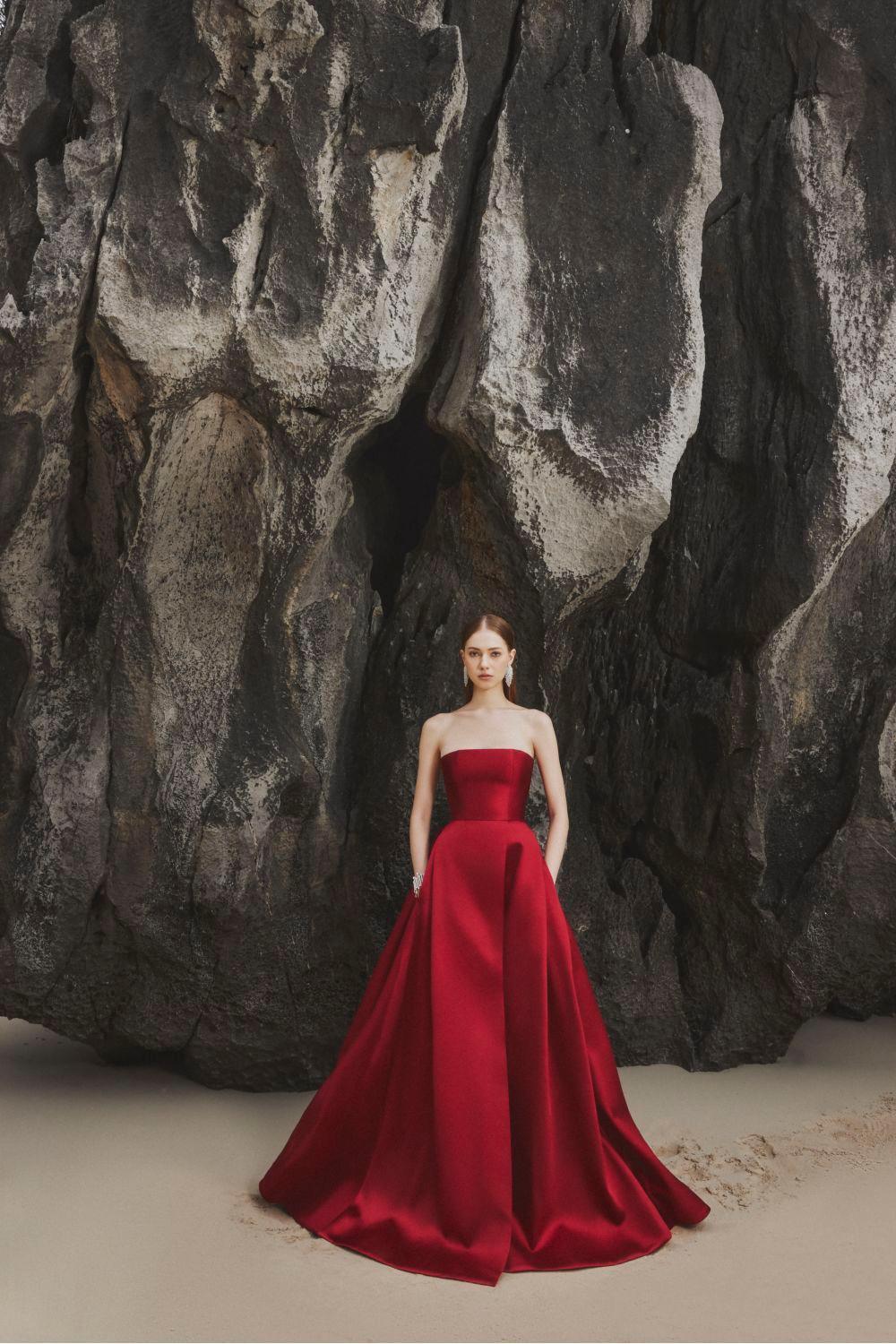 Clara Ball Gown Straight Across Neck Taffeta Maxi Dress - MEAN BLVD