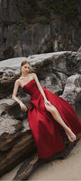 Clara Ball Gown Straight Across Neck Taffeta Maxi Dress - MEAN BLVD