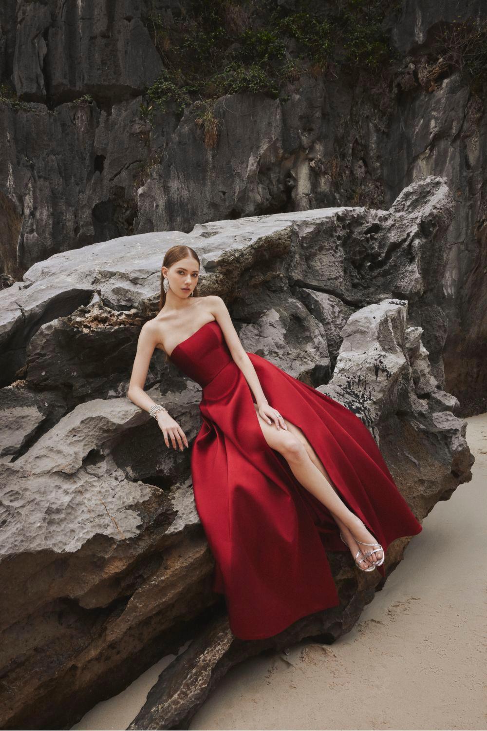 Clara Ball Gown Straight Across Neck Taffeta Maxi Dress - MEAN BLVD
