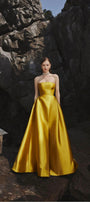 Clara Ball Gown Straight Across Neck Taffeta Maxi Dress - MEAN BLVD