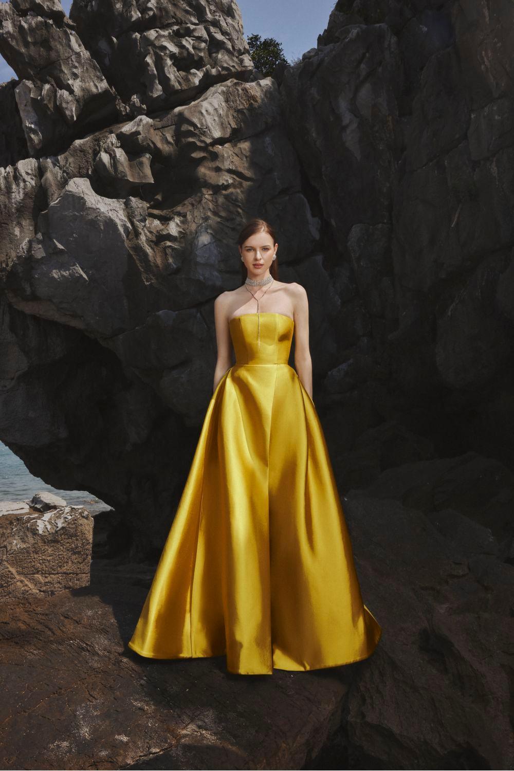 Clara Ball Gown Straight Across Neck Taffeta Maxi Dress - MEAN BLVD