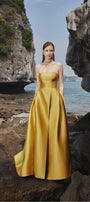 Clara Ball Gown Straight Across Neck Taffeta Maxi Dress - MEAN BLVD