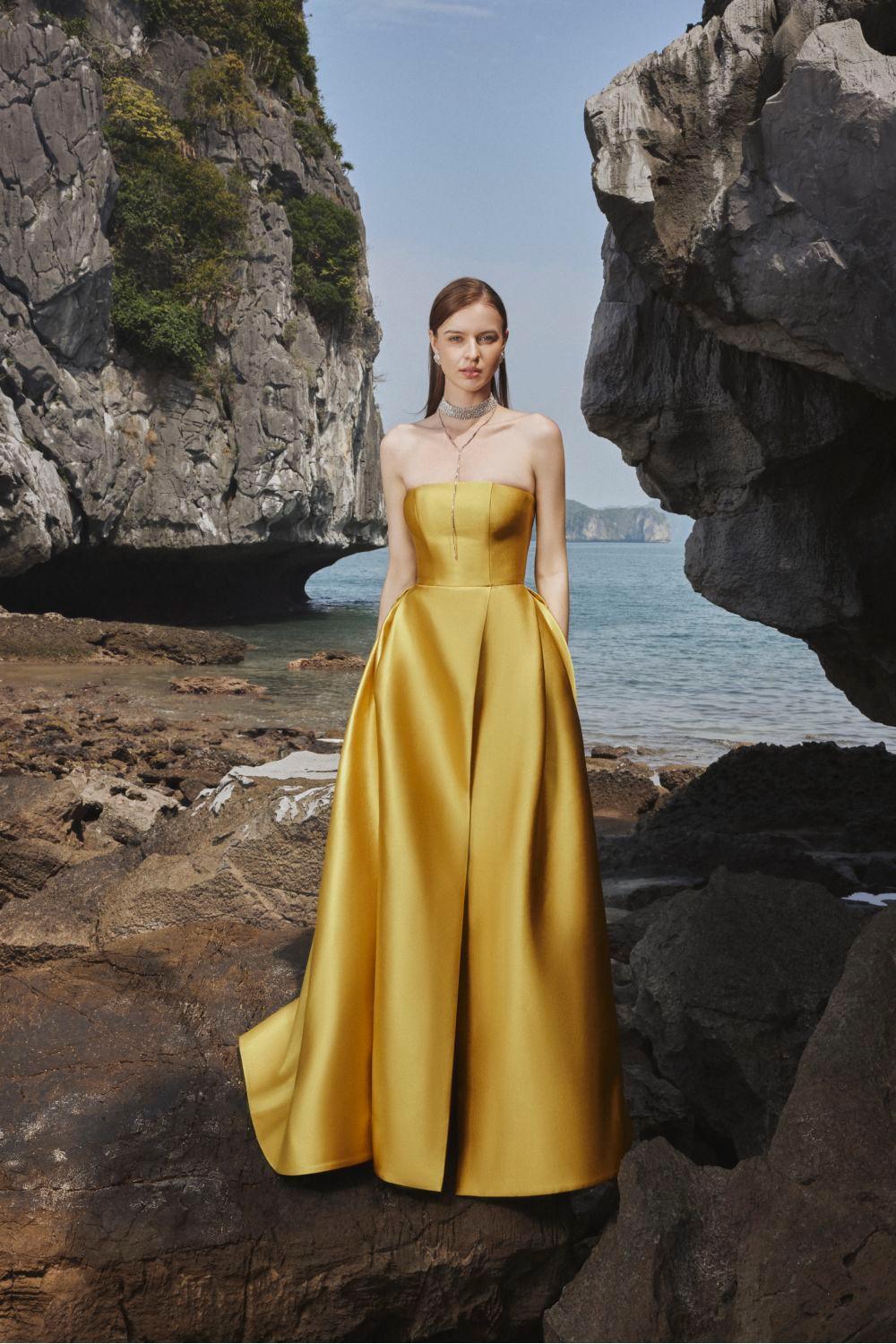 Clara Ball Gown Straight Across Neck Taffeta Maxi Dress - MEAN BLVD