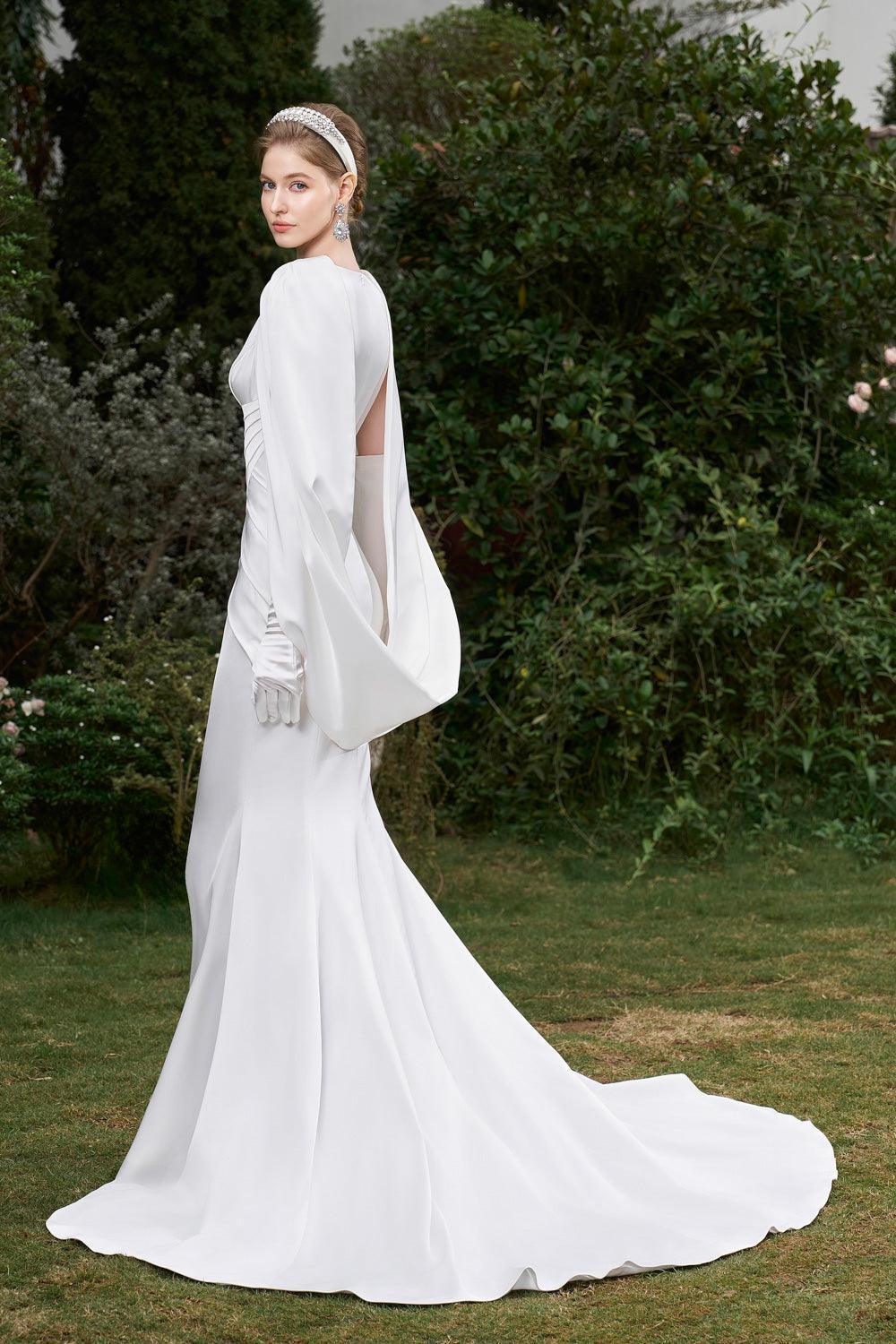 Clarissa Mermaid Cape Sleeved Silk High-low Dress - MEAN BLVD