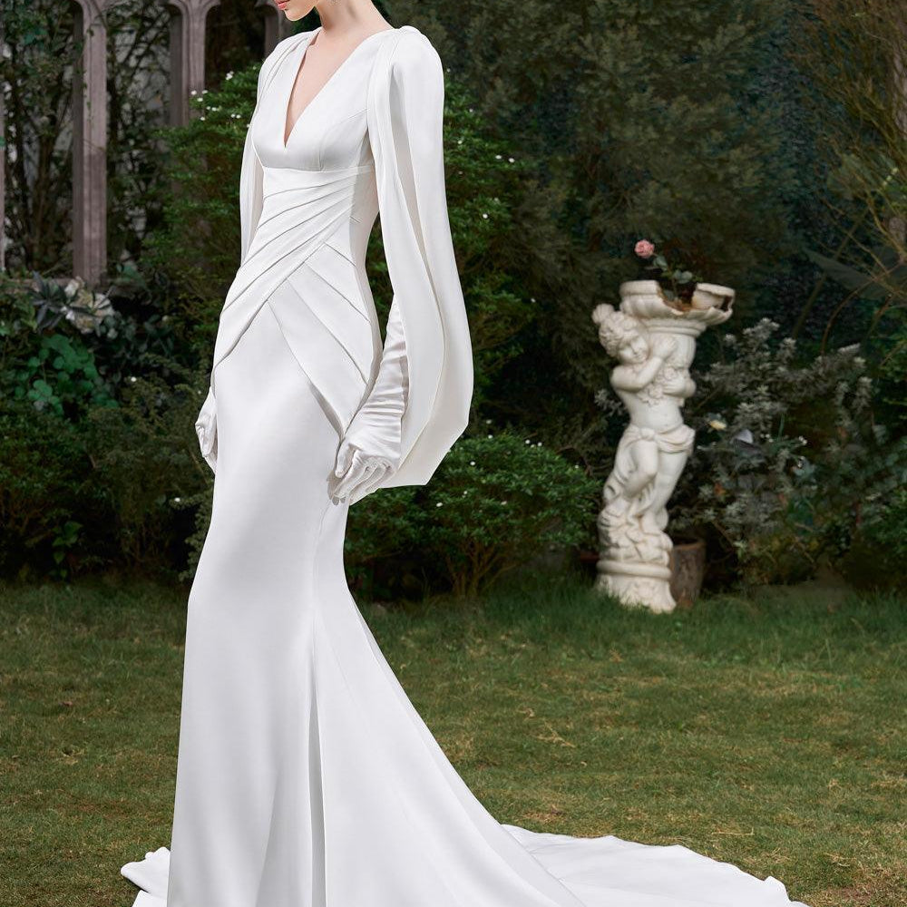 Clarissa Mermaid Cape Sleeved Silk High-low Dress - MEAN BLVD