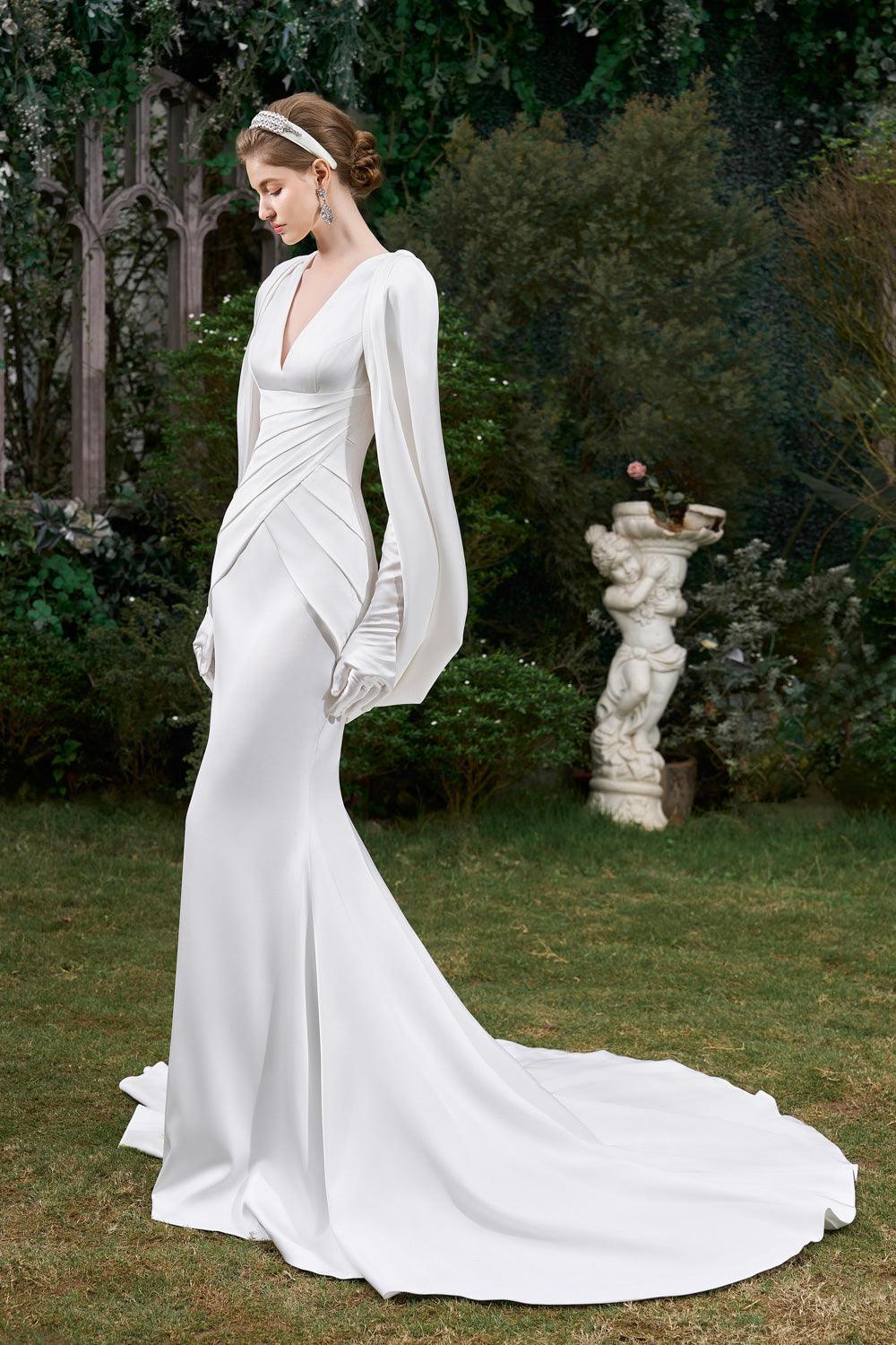 Clarissa Mermaid Cape Sleeved Silk High-low Dress - MEAN BLVD