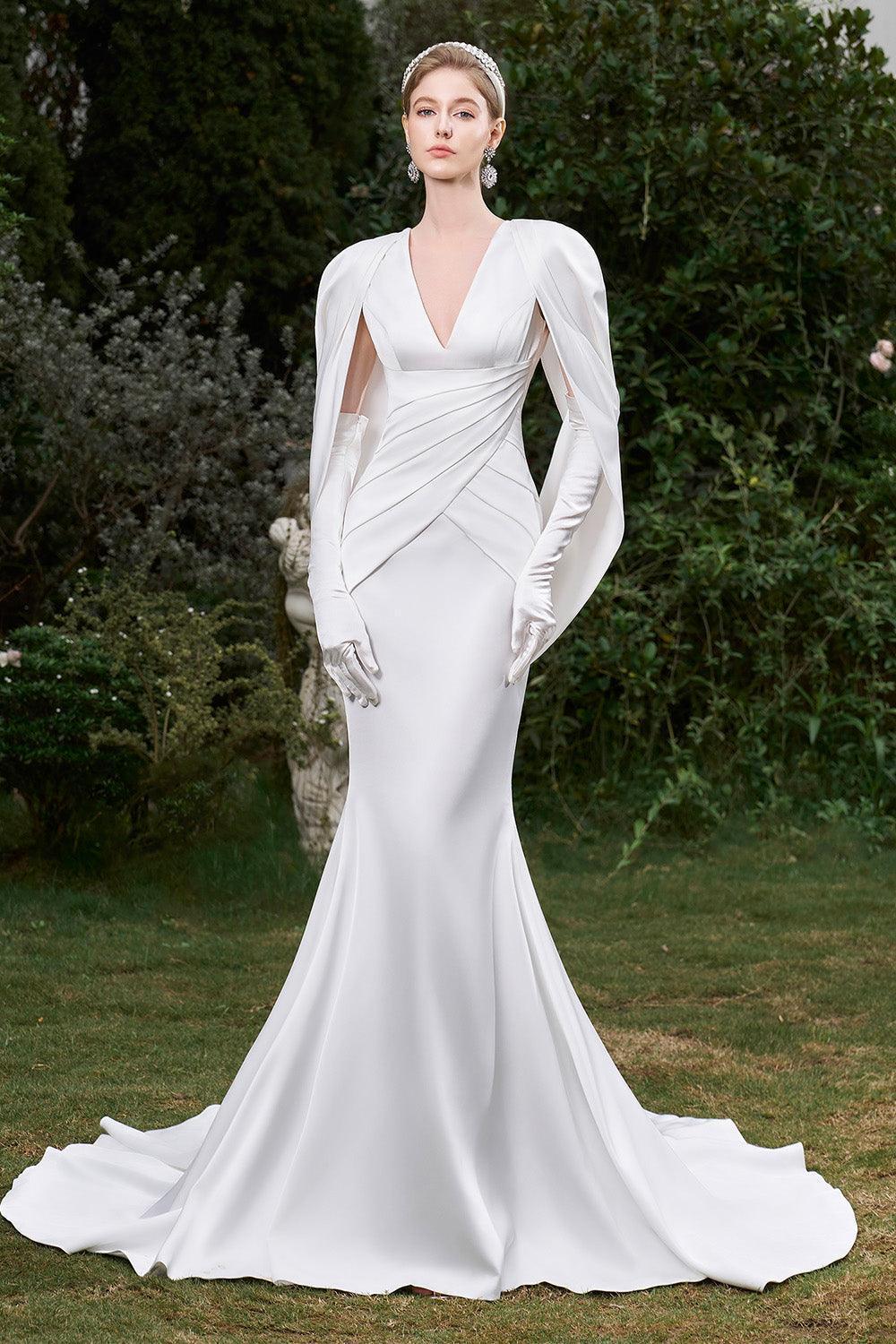 Clarissa Mermaid Cape Sleeved Silk High-low Dress - MEAN BLVD