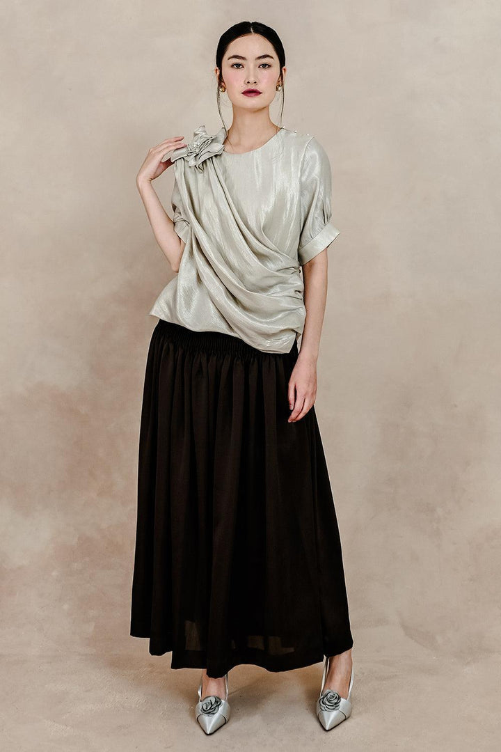 Clementine Pleated Elastic Waist Silk Ankle Length Skirt - MEAN BLVD