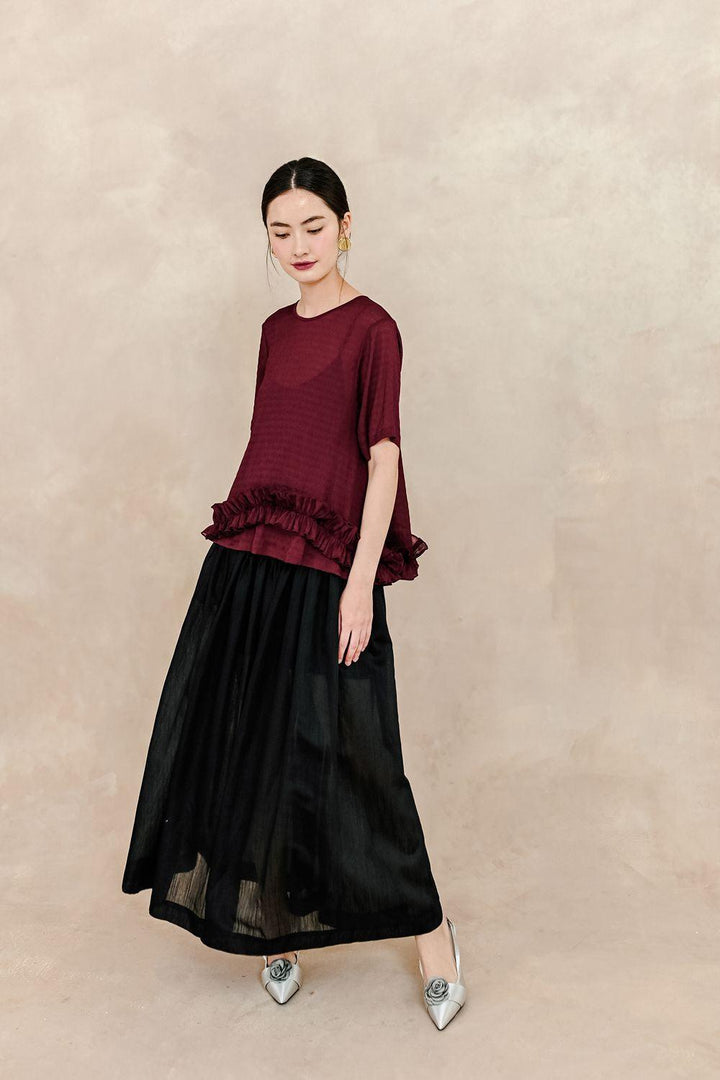 Clementine Pleated Elastic Waist Silk Ankle Length Skirt - MEAN BLVD