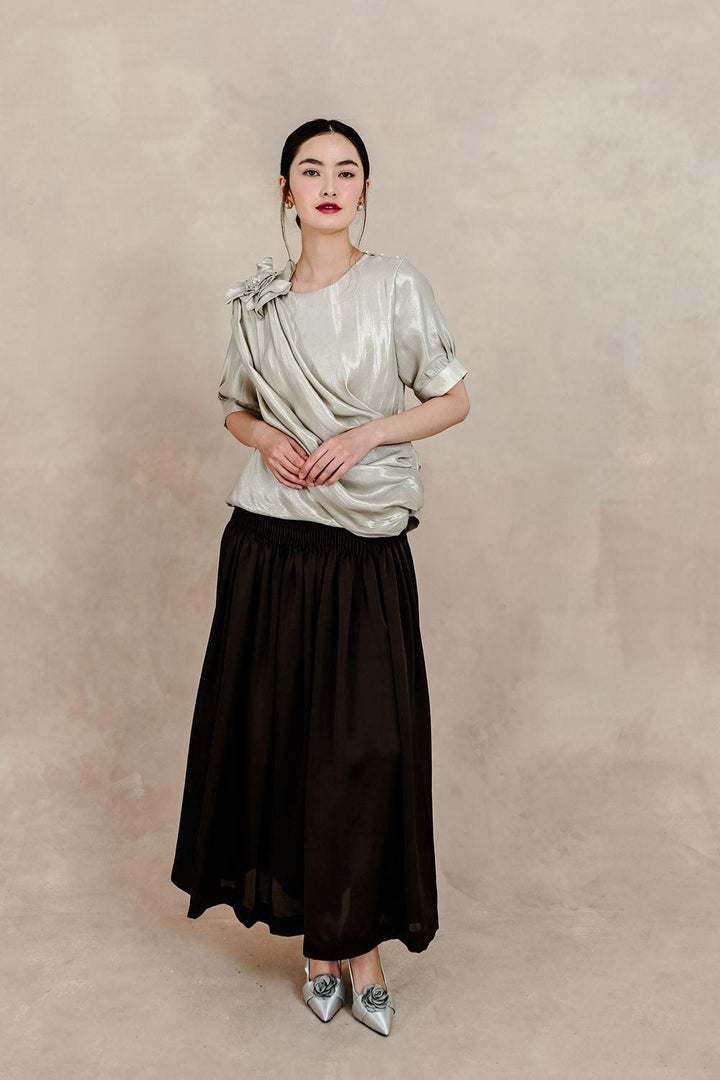 Clementine Pleated Elastic Waist Silk Ankle Length Skirt - MEAN BLVD