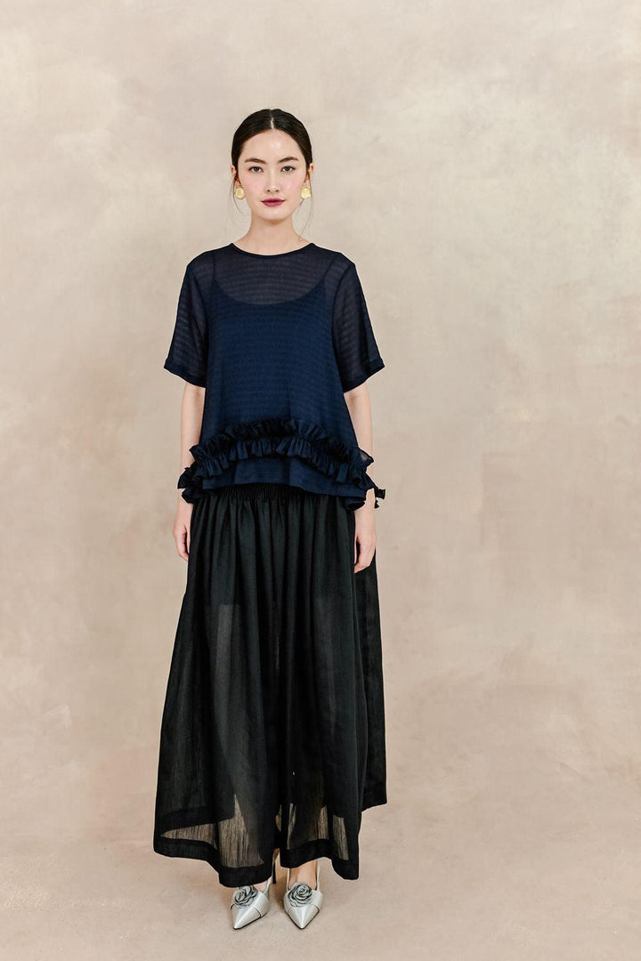 Clementine Pleated Elastic Waist Silk Ankle Length Skirt - MEAN BLVD