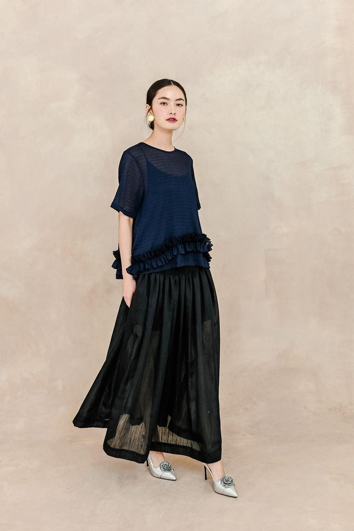 Clementine Pleated Elastic Waist Silk Ankle Length Skirt - MEAN BLVD