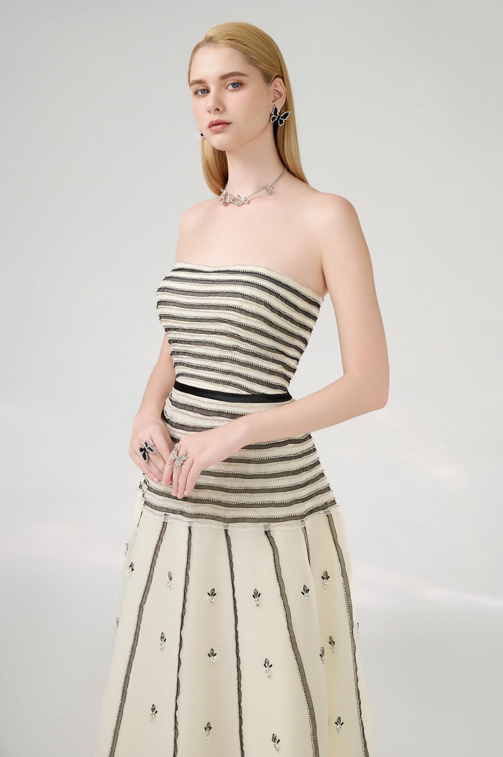 Cline Strapless Stone Organza Floor Length Dress - MEAN BLVD