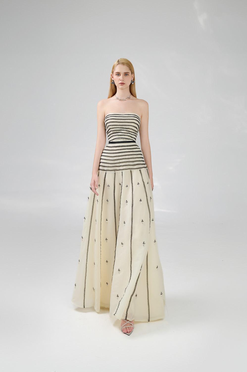Cline Strapless Stone Organza Floor Length Dress - MEAN BLVD