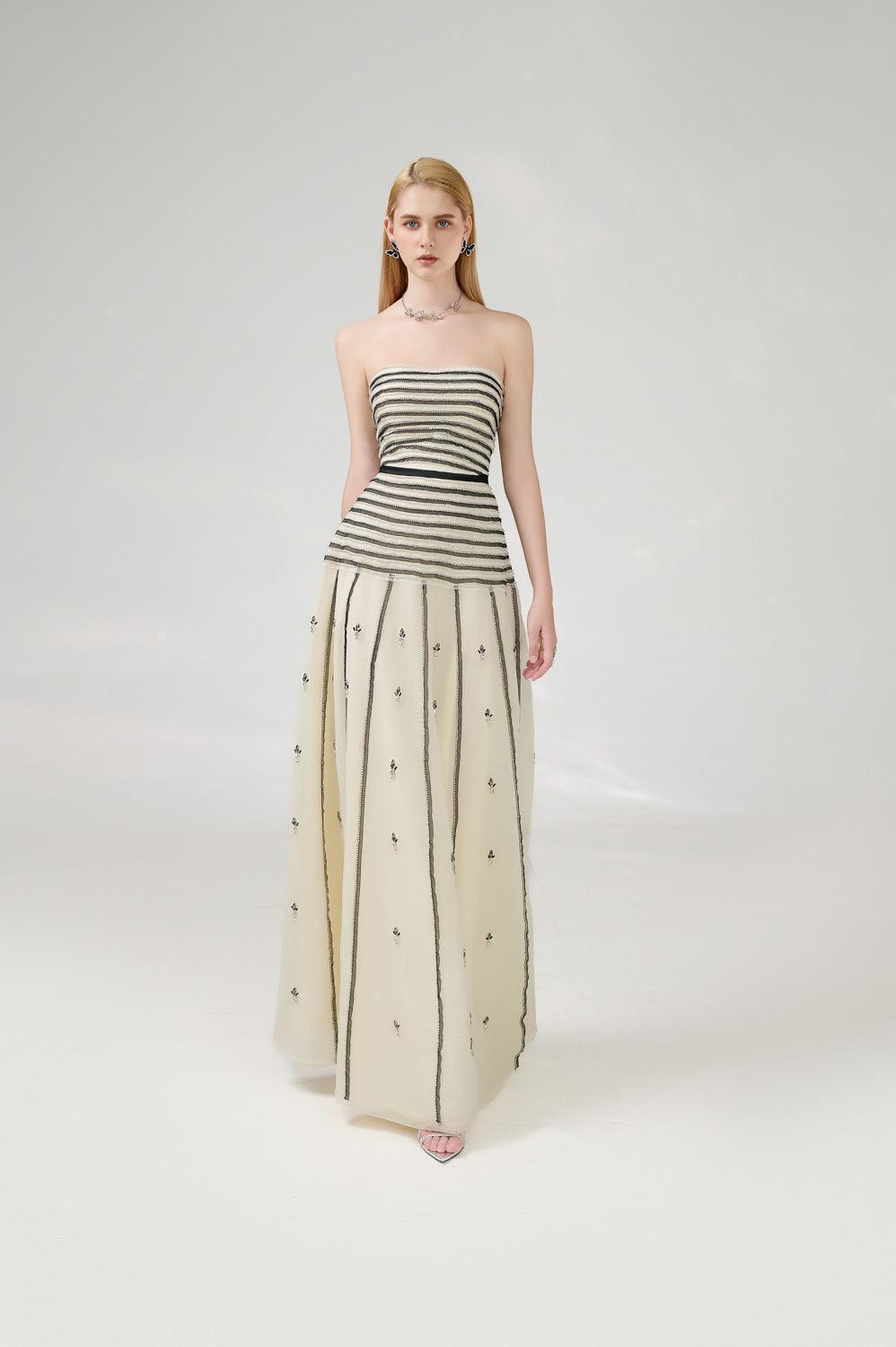 Cline Strapless Stone Organza Floor Length Dress - MEAN BLVD