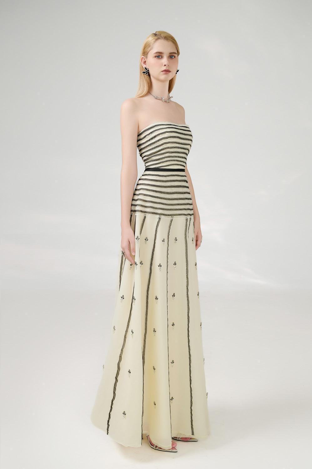 Cline Strapless Stone Organza Floor Length Dress - MEAN BLVD