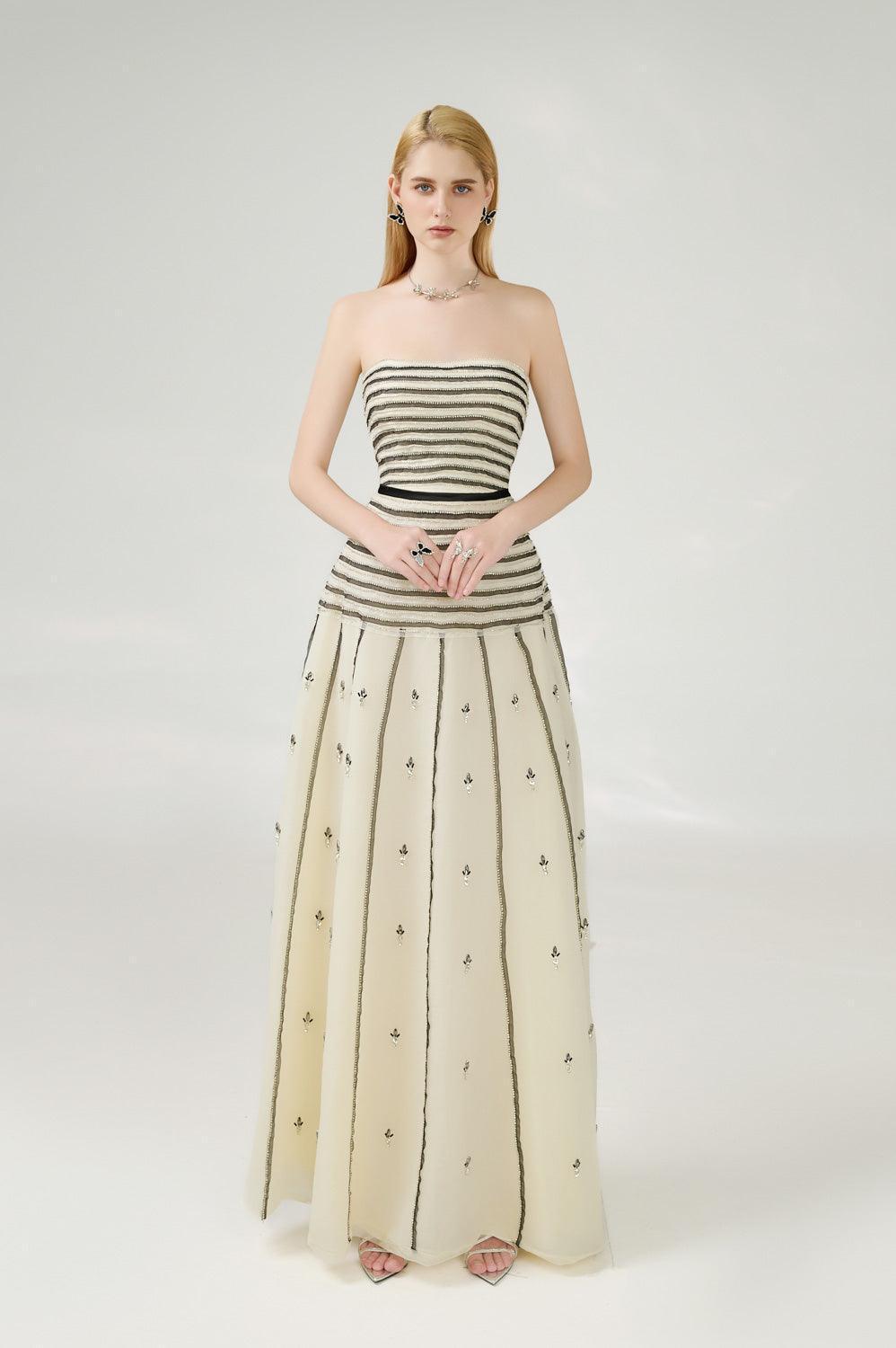 Cline Strapless Stone Organza Floor Length Dress - MEAN BLVD