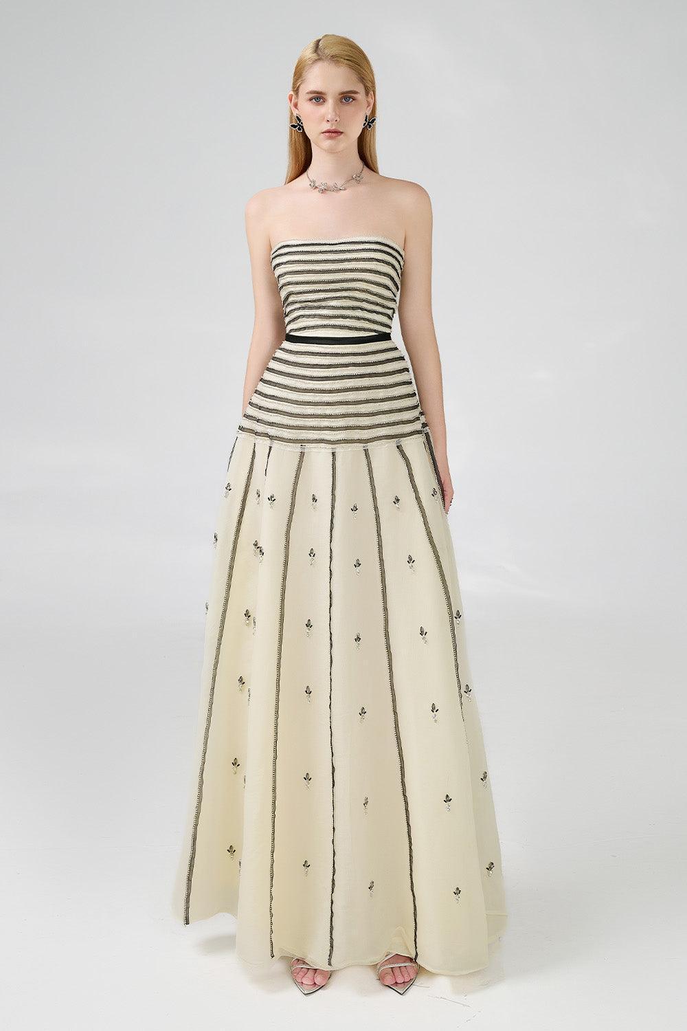 Cline Strapless Stone Organza Floor Length Dress - MEAN BLVD